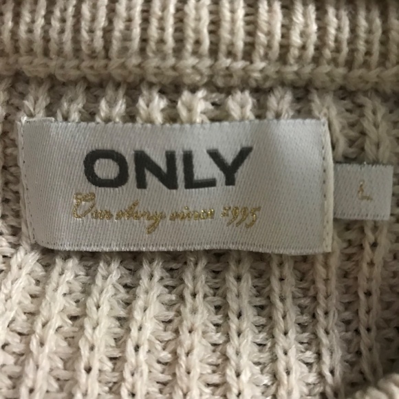 ONLY Stripes Cropped Crew Neck Sweater L Beige Brown Long Sleeve Ribbed - Picture 3 of 5